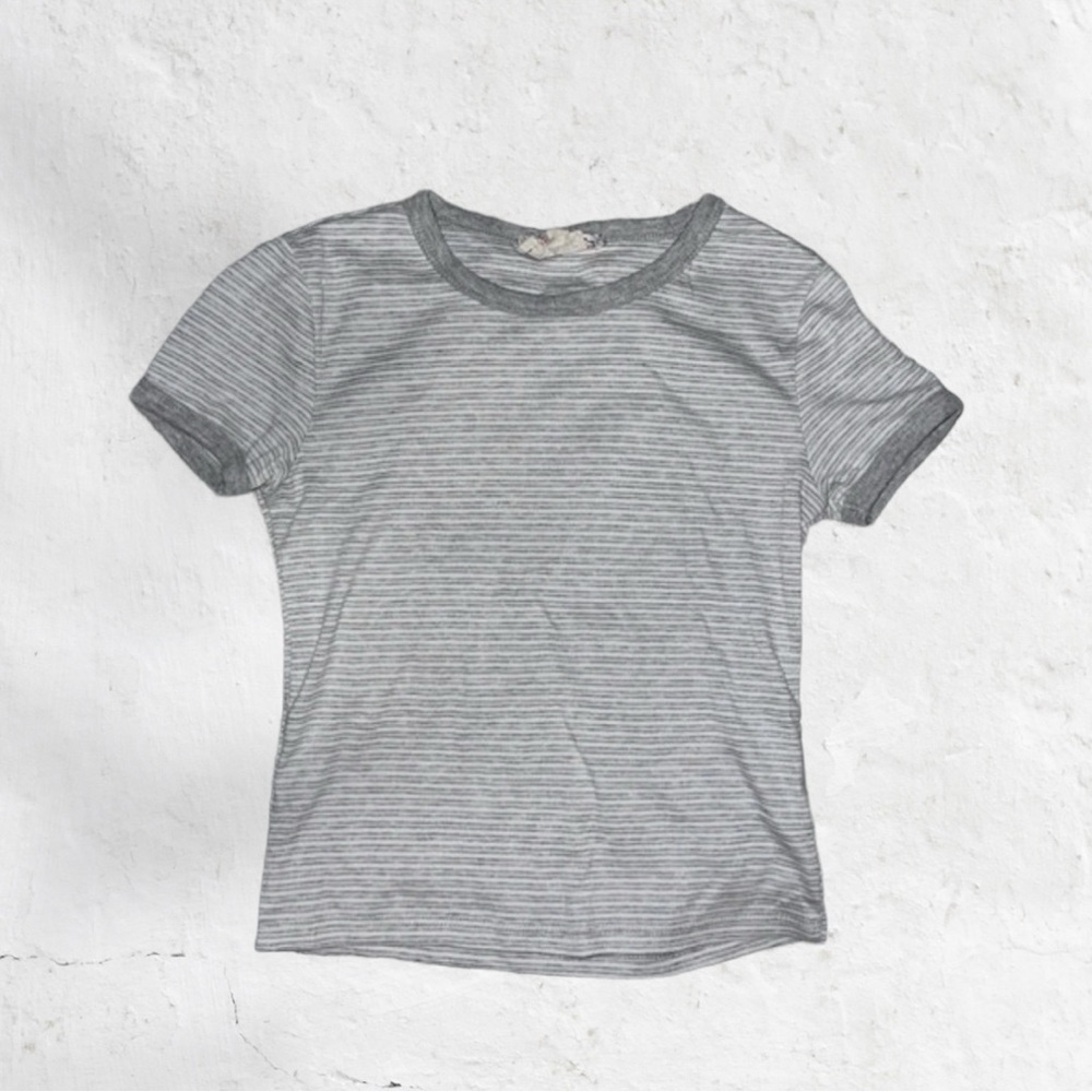 pink republic soft light grey white striped baby tee